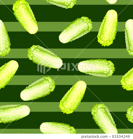 Seamless pattern Chinese cabbage on stripes background. Minimalism ornament with lettuce. 81834249