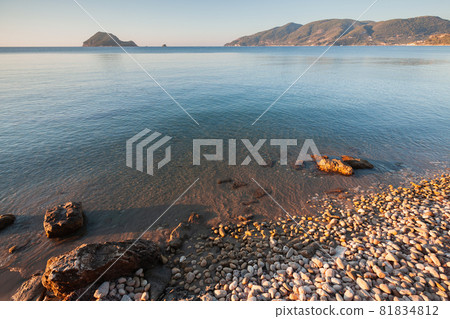 Coastal landscape with a pebble beach of Zakynthos 81834812
