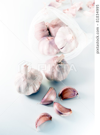 Garlics on white background, food ingredient Garlics on white background, food ingredient 81834995