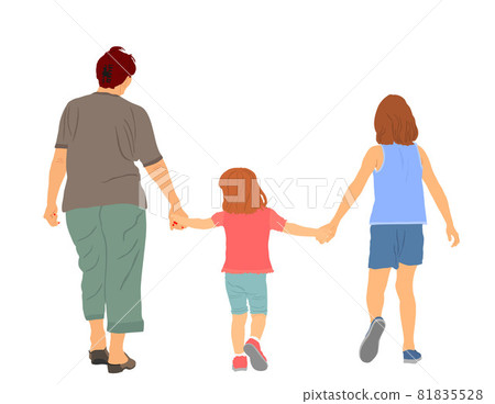 Grandmother walking with grandchildren hold - Stock