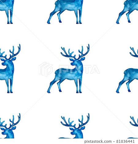 Reindeer XMAS watercolor Deer Stag eamless Pattern in Blue Color. Hand Painted Animal Moose background or wallpaper for Ornament, Wrapping or Christmas Gift Reindeer XMAS watercolor Deer Stag eamless Pattern in Blue Color. Hand Painted Animal Moose background or wallpaper for Ornament, Wrapping or Christmas Gift 81836441