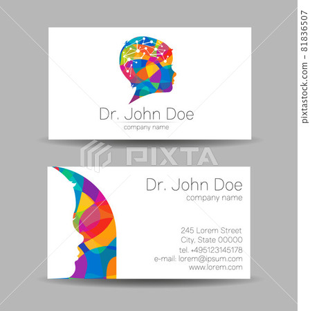 Vector Colorful Business Card Kid Head Modern logo Creative style. Human Child Profile Silhouette Design concept for Company Brand. Rainbow color isolated on gray background 81836507