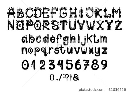 African Culture Vector Alphabet Black Color Isolated on Whute Background. Antique Africa Font with Afro Letters. Vintage Cool Typeface 81836536