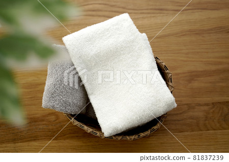 Product background Pile cloth towel in basket 81837239