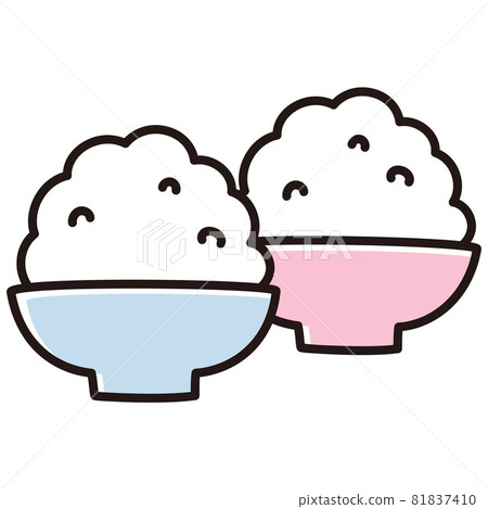 Couple tea bowl rice / cut illustration material Couple tea bowl rice / cut illustration material 81837410