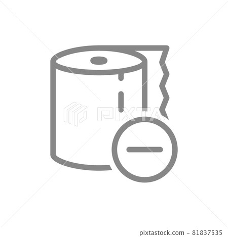 Toilet paper with minus line icon. Paper roll, substandard product, low grade, not satisfied user Toilet paper with minus line icon. Paper roll, substandard product, low grade, not satisfied user 81837535