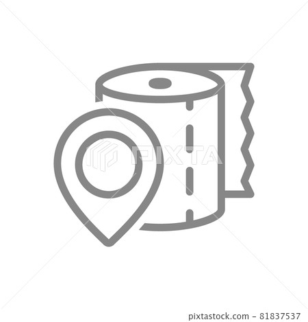 Paper towels and location sign line icon. Paper roll, bathroom, toilet, cleaning products Paper towels and location sign line icon. Paper roll, bathroom, toilet, cleaning products 81837537