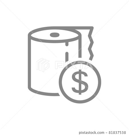 Paper towels and coin, money line icon. Paper roll, payment for goods, personal hygiene products Paper towels and coin, money line icon. Paper roll, payment for goods, personal hygiene products 81837538