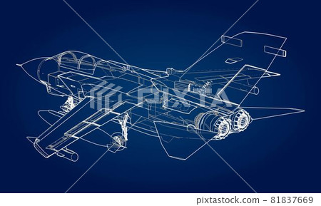 Military jet fighter silhouettes. Image of aircraft in contour drawing lines. The internal structure of the aircraft. Military jet fighter silhouettes. Image of aircraft in contour drawing lines. The internal structure of the aircraft. 81837669