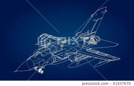 Military jet fighter silhouettes. Image of aircraft in contour drawing lines. The internal structure of the aircraft. Military jet fighter silhouettes. Image of aircraft in contour drawing lines. The internal structure of the aircraft. 81837670