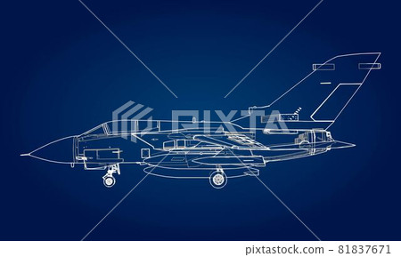 Military jet fighter silhouettes. Image of aircraft in contour drawing lines. The internal structure of the aircraft. Military jet fighter silhouettes. Image of aircraft in contour drawing lines. The internal structure of the aircraft. 81837671