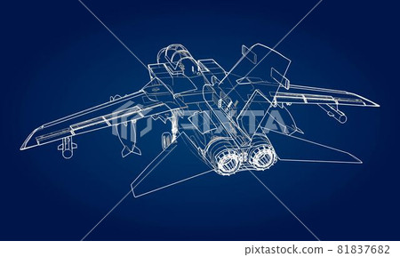 Military jet fighter silhouettes. Image of aircraft in contour drawing lines. The internal structure of the aircraft. Military jet fighter silhouettes. Image of aircraft in contour drawing lines. The internal structure of the aircraft. 81837682
