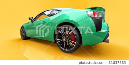 Green small sports car coupe. 3d rendering. Green small sports car coupe. 3d rendering. 81837883