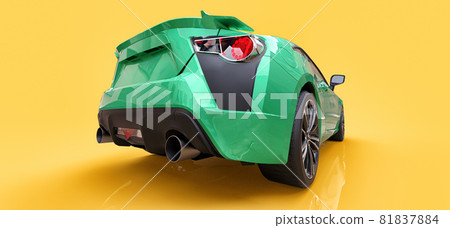 Green small sports car coupe. 3d rendering. Green small sports car coupe. 3d rendering. 81837884