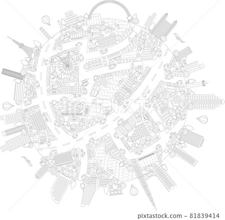Line art of the lively cityscape of the earth 81839414