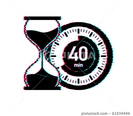 The 40 minutes, stopwatch vector glitch icon. Stopwatch icon in flat style, timer on on color background. Vector illustration. 81839499