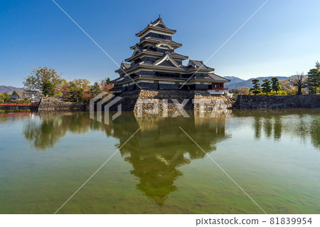 Castle, blue sky and water surface Castle, blue sky and water surface 81839954