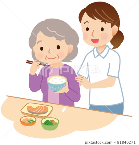 Elderly people who eat meals, meal assistance... - Stock Illustration ...