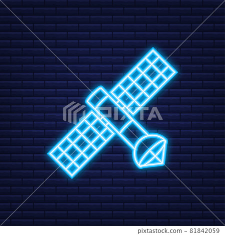 The satellite. Artificial satellites orbiting the planet Earth GPS. Neon icon. Vector illustration. 81842059