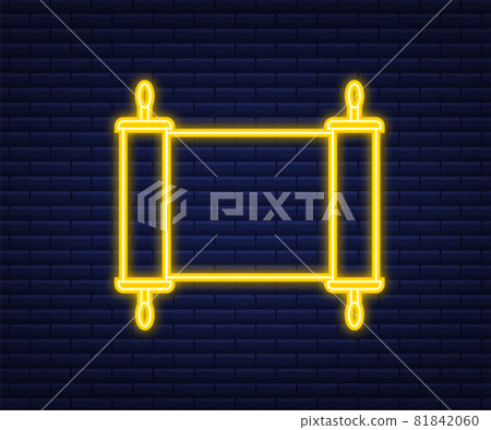 Rolled old papyrus file mockup. Realistic illustration of rolled old papyrus file. Neon style. Vector illustration. 81842060