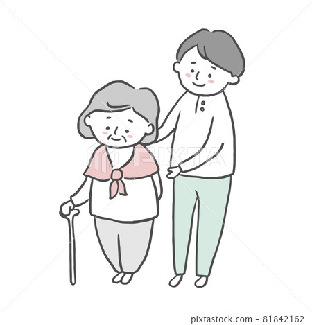A young man helping a senior woman with a wand A young man helping a senior woman with a wand 81842162