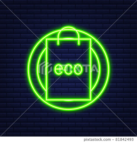 Say no to plastic bags poster. The campaign to reduce the use of plastic bags to put. Neon style. Vector illustration. Say no to plastic bags poster. The campaign to reduce the use of plastic bags to put. Neon style. Vector illustration. 81842493