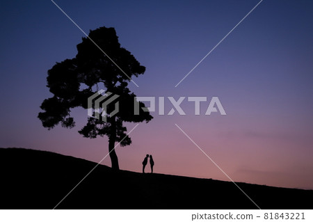 日落時分在山上的情侶 日落時分在山上的情侶 81843221