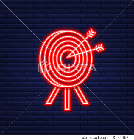 Target with an arrow icon concept market goal. Neon icon. Vector illustration. 81844624