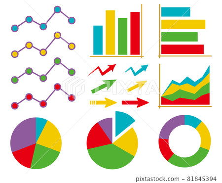 圖形/數學（一組彩色線圖、條形圖、餅圖和箭頭） 81845394