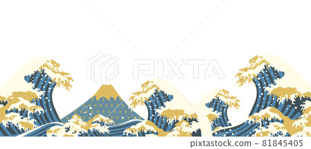 Cool wave and background illustration of Mt. Fuji 81845405