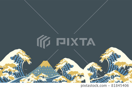 Cool wave and background illustration of Mt. Fuji Cool wave and background illustration of Mt. Fuji 81845406