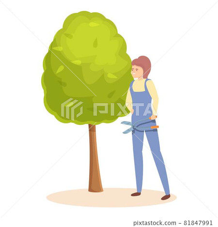 Cutting garden tree icon cartoon vector. Man hedge 81847991
