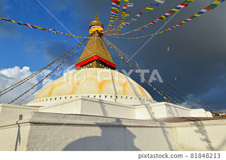 Buddhist shrine Boudhanath Stupa with Buddha wisdom eyes in Kathmandu, Nepal Buddhist shrine Boudhanath Stupa with Buddha wisdom eyes in Kathmandu, Nepal 81848213