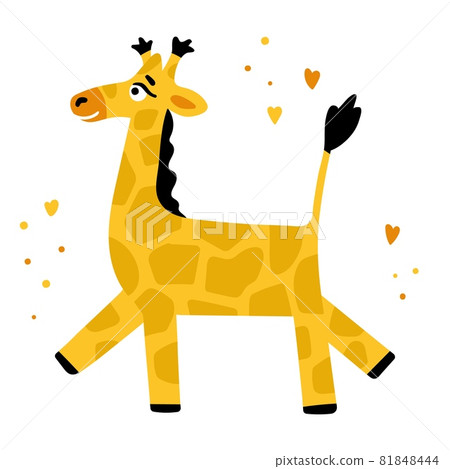 Funny giraffe hand drawn flat vector illustration. Cute exotic animal with long neck isolated on white background. Adorable exotic wildlife, cartoon character. Children s print for clothes, cards Funny giraffe hand drawn flat vector illustration. Cute exotic animal with long neck isolated on white background. Adorable exotic wildlife, cartoon character. Children s print for clothes, cards 81848444