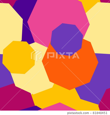 Vector seamless pattern from polygons of different sizes and colors. The octagon overlap each other. Purple, yellow, pink and orange trendy colors. Background for covers of notebooks, fabrics, site 81848451