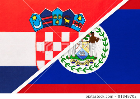 Croatia and Belize, symbol of country. Croatian vs Belizean national flags Croatia and Belize, symbol of country. Croatian vs Belizean national flags 81849702