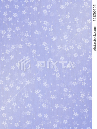 Kimono cherry blossom pattern / blue background material on Japanese paper with vertical fibers Kimono cherry blossom pattern / blue background material on Japanese paper with vertical fibers 81850605