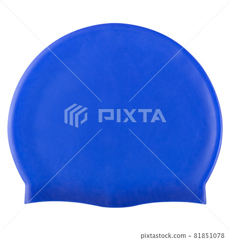 blue rubber swimming cap in the pool or in the ocean, on a white background, isolate 81851078