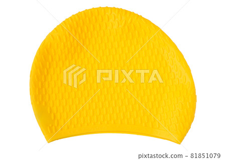 yellow cap for swimming from rubber or silicone, on a white background yellow cap for swimming from rubber or silicone, on a white background 81851079