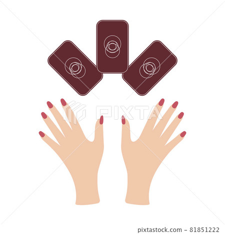 Hands with tarot cards. Magic symbols. Flat and cartoon style. For print design, tattoo, stickers. Hands with tarot cards. Magic symbols. Flat and cartoon style. For print design, tattoo, stickers. 81851222