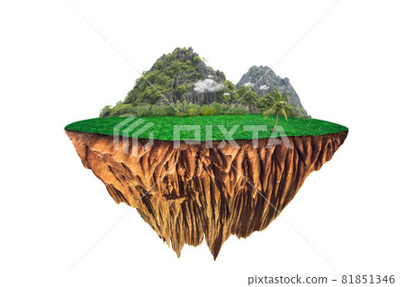 round soil ground cross section with earth land and green grass. 81851346