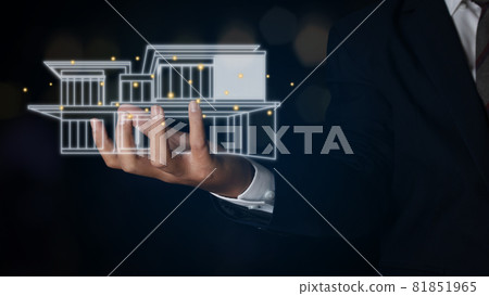 Businessman holding sketch of home. Concept of Property investment. Businessman holding sketch of home. Concept of Property investment. 81851965