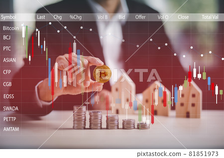 Businessman is touch bitcoin on Coins stack of a business network on background. bitcoin cryptocurrency ideas concept and virtual financial chart diagram, Digital symbol of a new virtual currency Businessman is touch bitcoin on Coins stack of a business network on background. bitcoin cryptocurrency ideas concept and virtual financial chart diagram, Digital symbol of a new virtual currency 81851973