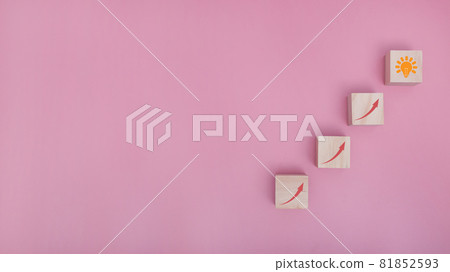Arranging wood block stacking as step stair go to idea on pink background, Business concept growth success process. Arranging wood block stacking as step stair go to idea on pink background, Business concept growth success process. 81852593