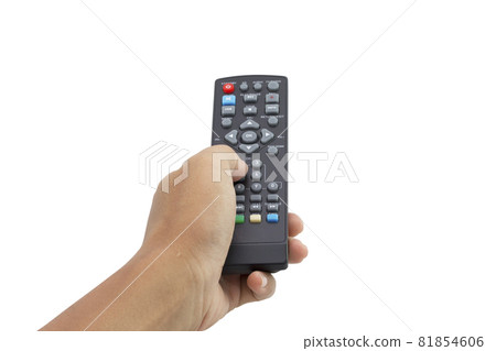 hand holding remote control isolated on white background hand holding remote control isolated on white background 81854606