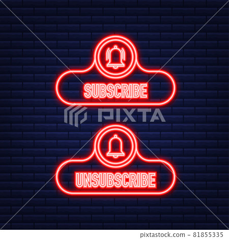 Subscribe Button Template with the notification bell. News subscribe button. Business concept subscribe. Neon icon. Vector illustration. 81855335