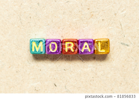Metallic color alphabet letter block in word moral on wood background 81856833