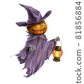 Illustration of Jack O Lantern in purple clothes 81856884