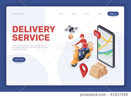 Isometric delivery service landing page, online... - Stock Illustration ...