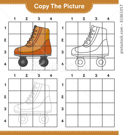 Copy the picture, copy the picture of Roller Skate using grid lines. Educational children game, printable worksheet, vector illustration 81861057